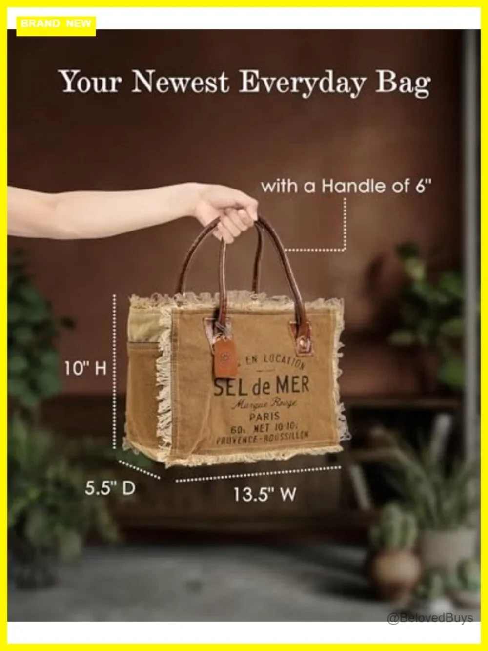 Canvas Tote Bag with Buffalo Leather Strap Hobo Shoulder Handbag